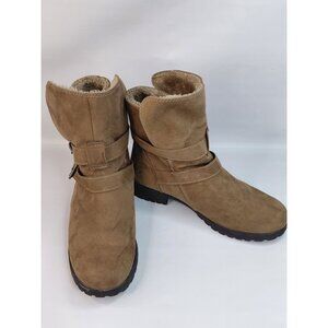 Brash Women's Brown Faux Suede Boots Size 8.5 With Faux Fur Lining & Buckle Deta